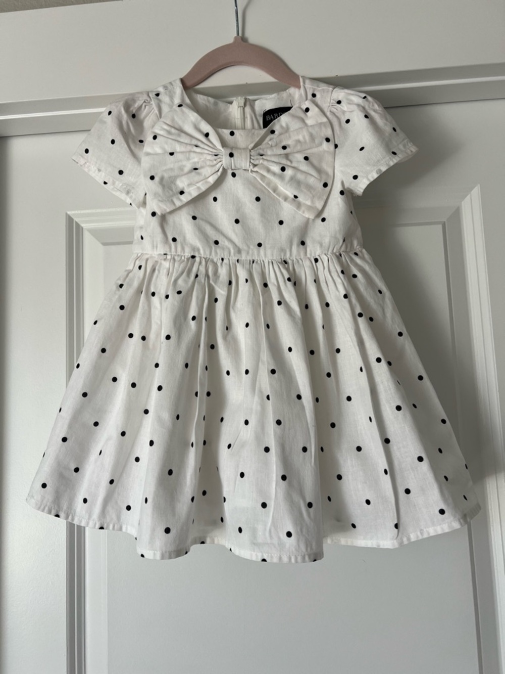 Bardot Junior Toddies Girl Cotton Linen White Polka For Dress With Bow Size 3